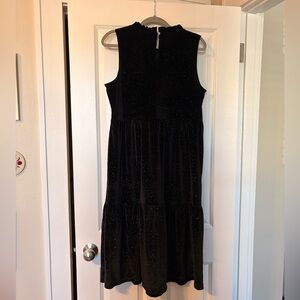Sparkly velour tiered black sleeveless dress